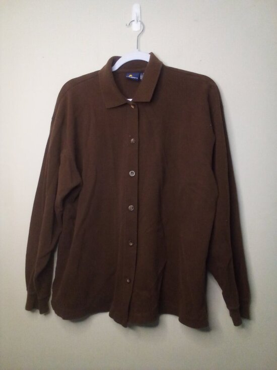 liz sport Tops - Liz Sport Shirt Women L Button Up Polo Soft Brown